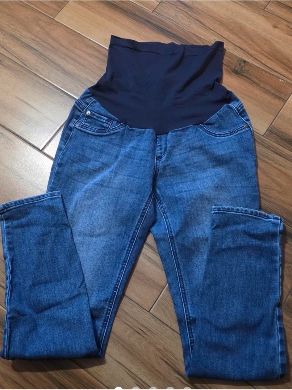 Indigo Blue Women's Skinny Maternity Jeans in Dark Blue with Black Waistband